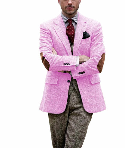 Vintage Winter Tweed Suits Brown Tweed Men Suits With Patch Design Costume Homme Smart Business Formal Wedding Suits 1 Pieces