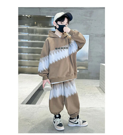 Spring Autumn Boys Contrast Tie Dye Workout Sweatshirt+Sweatpant Sets School Kids 2PCS Tracksuit Children Jogging Outfits 5-16Yr