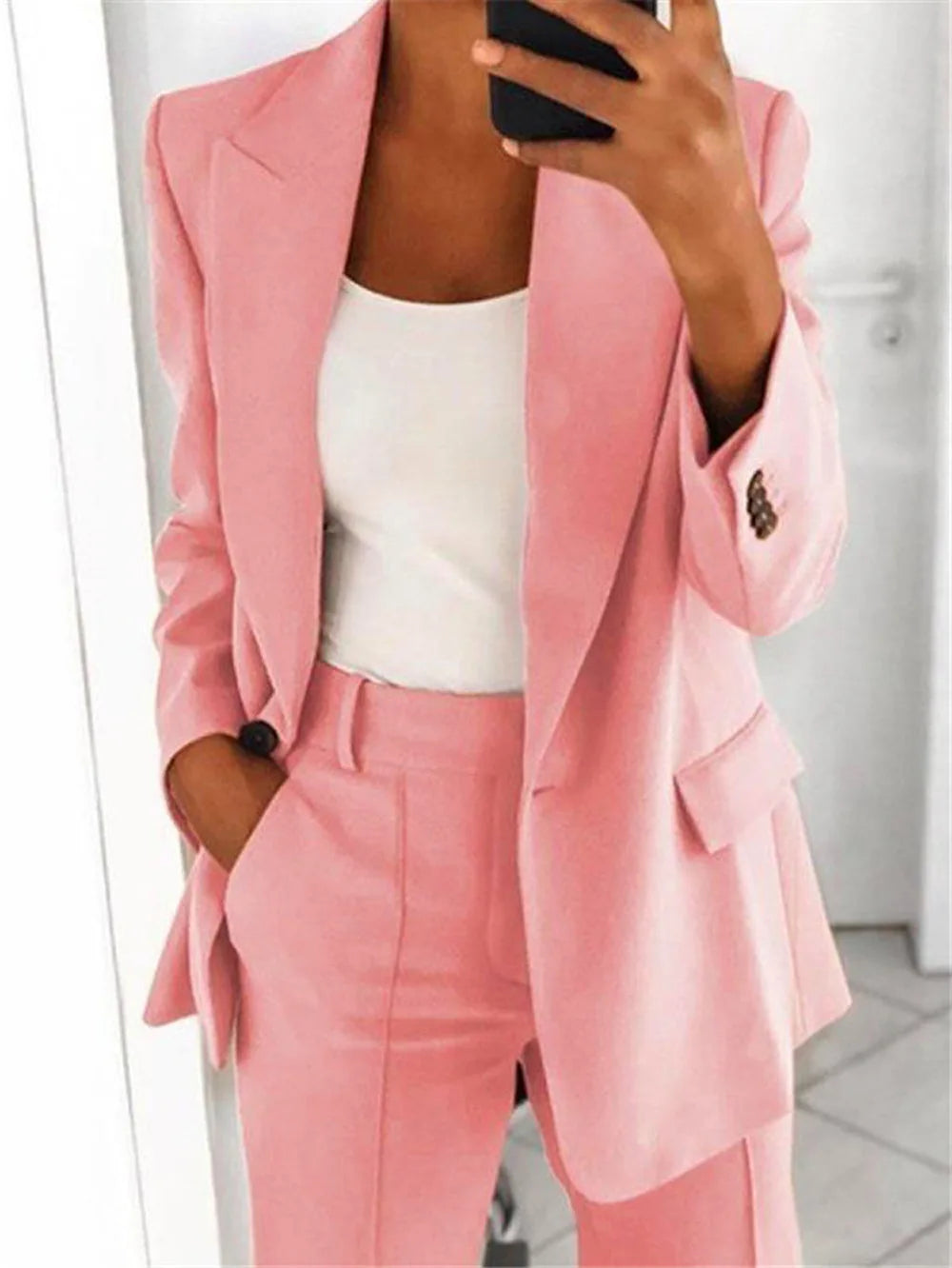 Elegant Slim Fit Suit Jacket And Pants Set for Women 2024 New Fashion Spring Autumn Turn-down Collar High-end Feeling