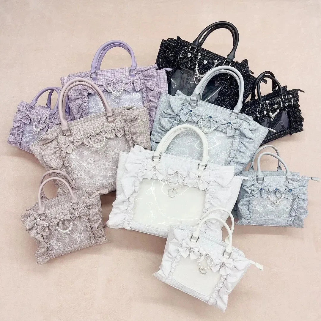 Japanese Sle Lace Trim Painful Bag Small Fraance Sle Handbag Single oulder Satchel Embellied with Button And Pleate...