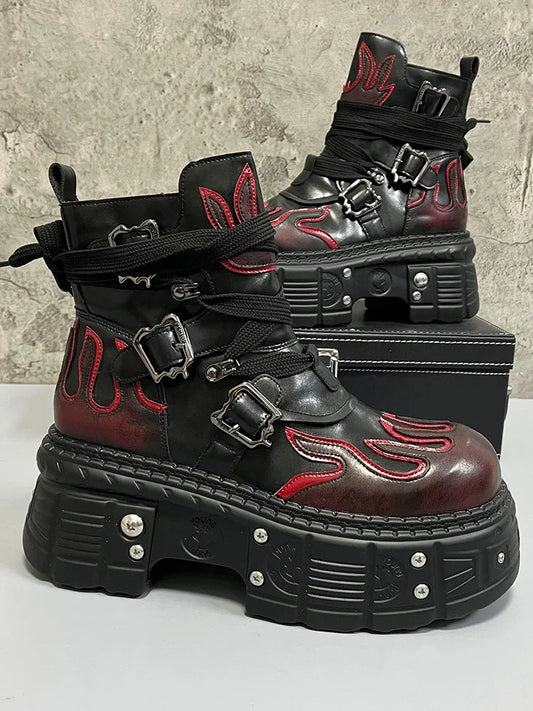 Men's 2024 Winter New Thick-soled Inner Heightening Fashion Fried Street Personality High-top Leather Boots