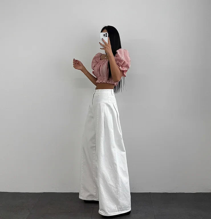 High Waist Wide Leg Denim Jeans Women Summer New Hong Kong Style Loose Lazy Big Bell Long Pants Commute Style Other Other