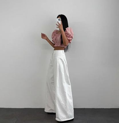 High Waist Wide Leg Denim Jeans Women Summer New Hong Kong Style Loose Lazy Big Bell Long Pants Commute Style Other Other