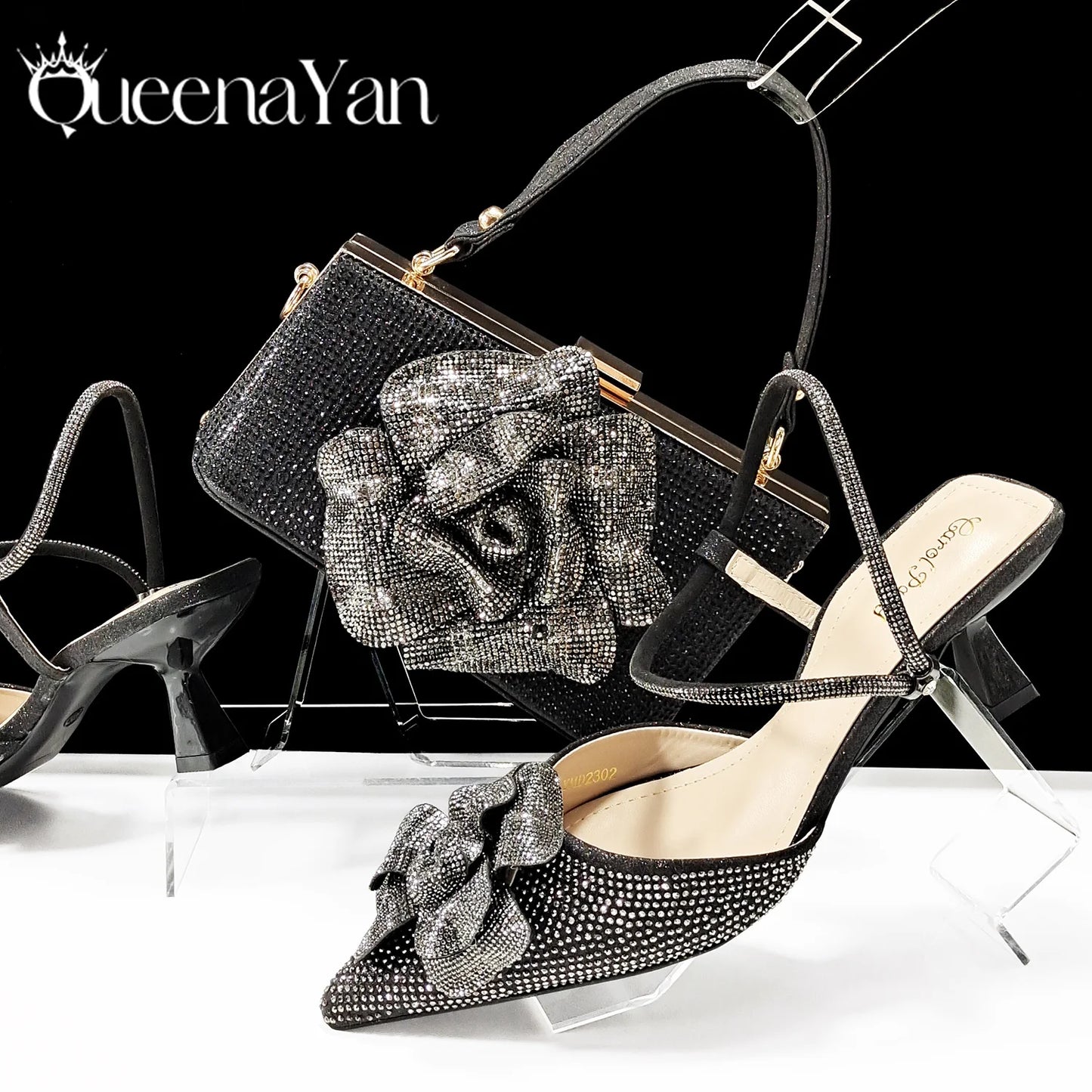 2025 Large Flower Design Shoes & Bag Nigerian Coffee Color Women's Stiletto Shoes For Special Good Time INS Style