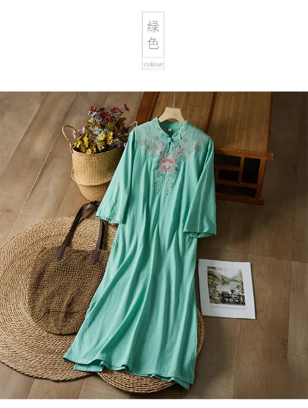 Embroidery Ethnic Style Fashion Clothes Vintage Cotton Linen Streetwear Harajuku Chinese Style Summer Dress for Women Clothing
