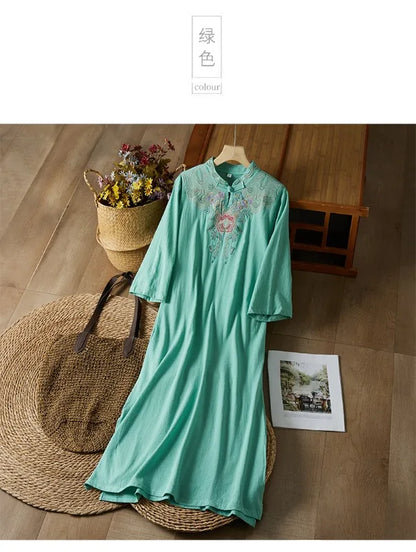 Embroidery Ethnic Style Fashion Clothes Vintage Cotton Linen Streetwear Harajuku Chinese Style Summer Dress for Women Clothing