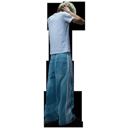 Y2K American Retro High Waisted Jeans Loose Wide Leg Pants Harajuku Style Street Striped Gothic Niche Design Casual Pants