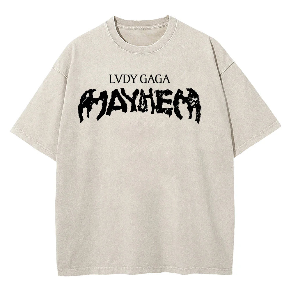 Vintage Washed Lady Gaga The Mayhem Ball Tour 2025 T Shirt Fashion Men/Women Aesthetic High Quality Acid Wash 100% Cotton Tees