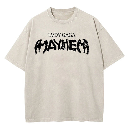 Vintage Washed Lady Gaga The Mayhem Ball Tour 2025 T Shirt Fashion Men/Women Aesthetic High Quality Acid Wash 100% Cotton Tees