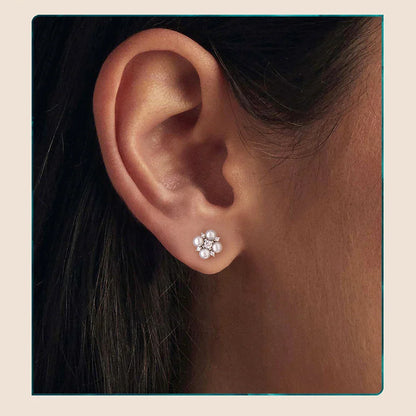 Four-leaf Clover Moissanite Earrings, Natural Freshwater Pearls Round Cut Lab Created Diamond Wedding Stud Earrings S925