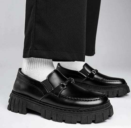 Man Casual Loafers Shoe Black Business Leather Shoes for Men Round Toe Height Increasing Platform Footwear Offer Shipping Free