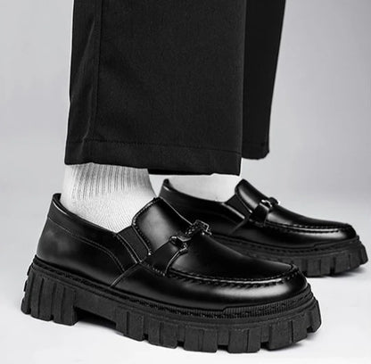 Man Casual Loafers Shoe Black Business Leather Shoes for Men Round Toe Height Increasing Platform Footwear Offer Shipping Free