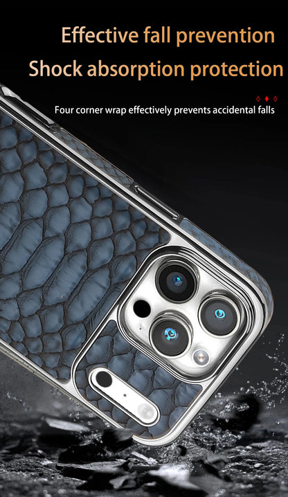 Luxurious And Stylish Snake Patterned Leather Phone Case, For IPhone 17 16 15 Pro Max 17Air Protective Case, With Flannel Lining