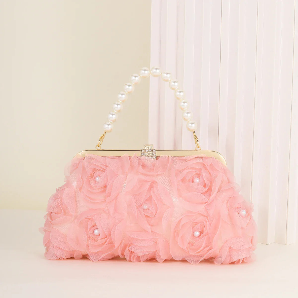 3D Floral Decor Clutch Bag, Elegant Silk Appliques Dinner Purse For Wedding Party Prom Banquet - Perfect for Wedding， Party