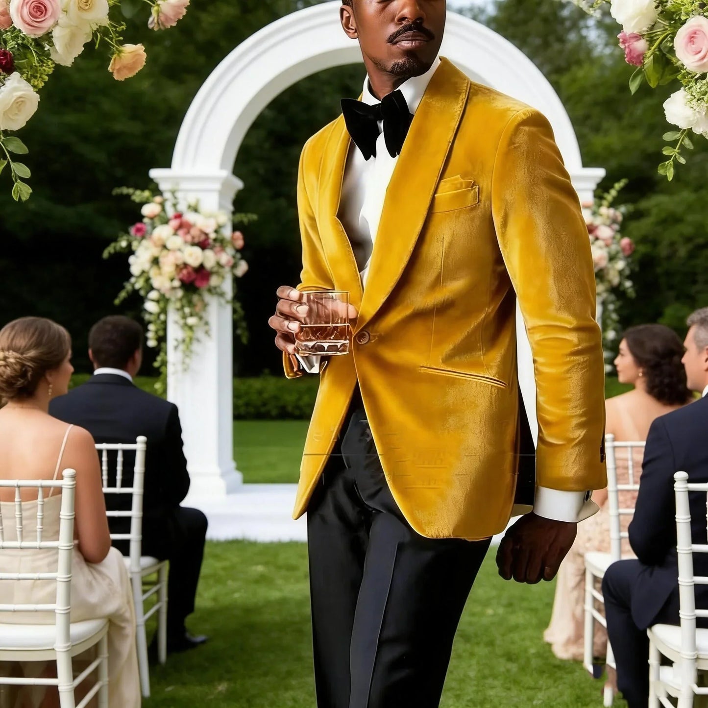 Men's Gold Velvet Tuxedo Blazer Shawl Lapel One Button Formal Jacket Fashion Slim Fit Wedding Prom Party Suit Coat