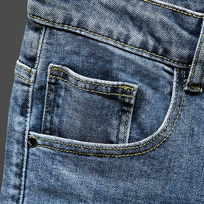 Nine-Point Pants Men's 2025 New Spring Autumn Fashion Casual Denim Trousers Cotton Slim Jeans  Blue Male Clothing Brand Clothing