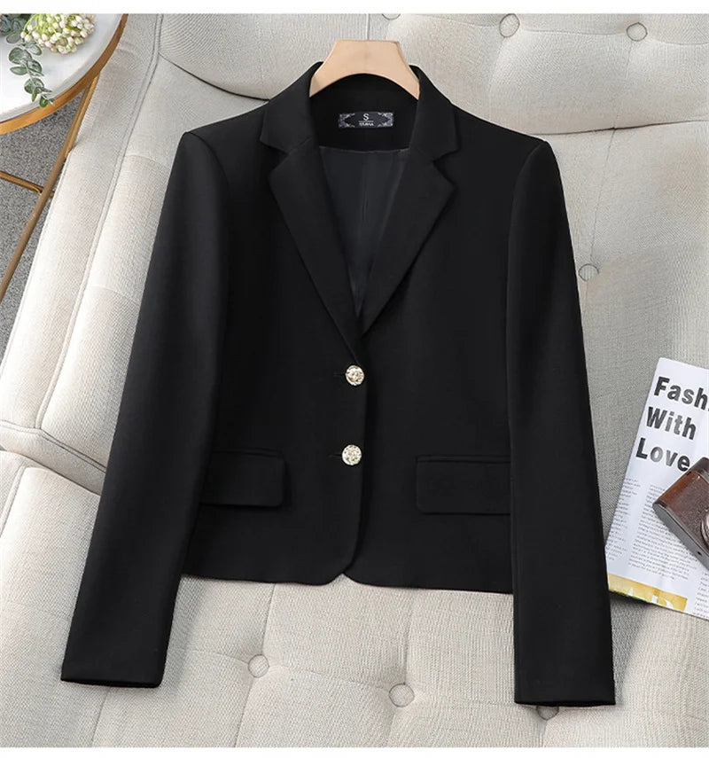 Spring Autumn Fashion Short Women Blazers Elegant Female Suits Jacket Tops Casual Solid Long Sleeve Office Lady Blazer Coat 4XL