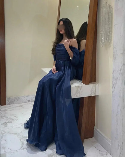 Customized Net Pleat Ruched Prom A-line Off-the-shoulder Bespoke Occasion Gown Long Dresses