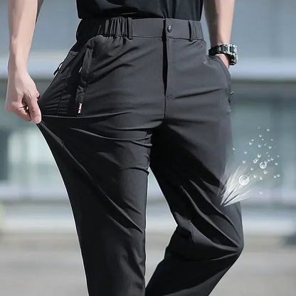 Ice Silk Men's Summer Pants Elastic Waist Straight Leg Trouser Male Quick Dry Big Size Large Plus Stretch 6XL 7XL Work Outdoor