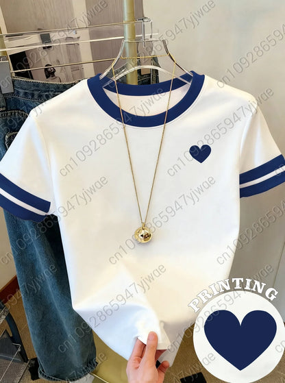 Womens Short Sleeve Valentines Day Edition Red Heart Print T-Shirt Girl Round Neck Tee Outdoor Sports plus-size women's clothing