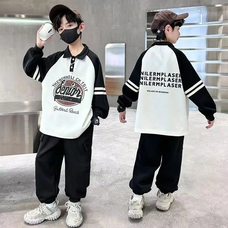 Printing Sweatshirt Set Children's Suit for Boy Child Autumn Winter Costume Clothing From 8 12 Years Outdoor Clothes Kids Boy's