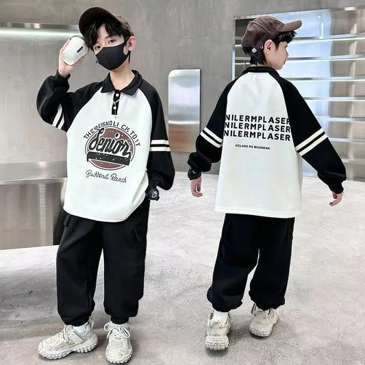 Printing Sweatshirt Set Children's Suit for Boy Child Autumn Winter Costume Clothing From 8 12 Years Outdoor Clothes Kids Boy's