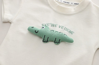 New Summer Baby Girls Boys Cotton Clothes Sets  Toddler Kids 3D Cartoon Crocodile T-Shirts Top and Shorts 2pcs/Set Outfits