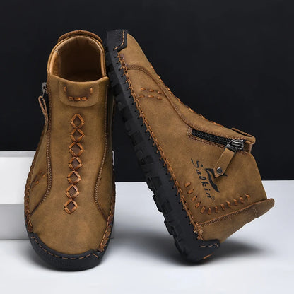 New Winter 2024 Handmade Leather Men Boots Zipper Design Sneakers Man Breathable Casual Leather Shoes Men Ankle Boots Outdoor