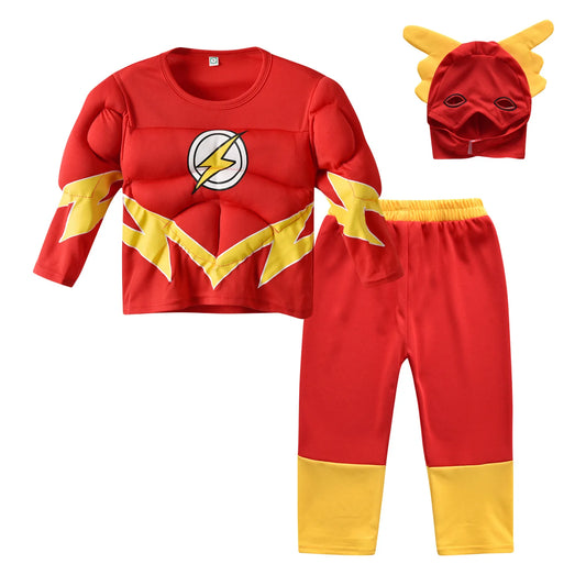 The Superhero Flash Men Cosplay Costume Kids Boys Girls Tops Pants With Mask Allen Muscle Suit Halloween Party Children Casual