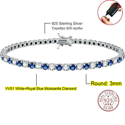 Real Moissanite Tennis Bracelet for Women Men 3.0mm Lab Diamond Bangle with Certificates 925 Sterling Silver Fine Jewelry