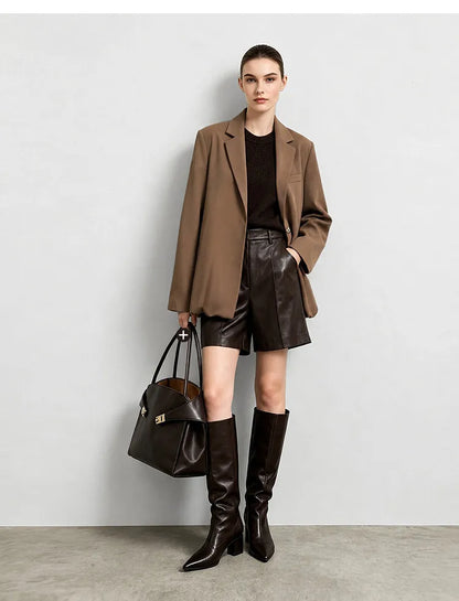 Women Blazer 2026 Autumn New Sharp Commuter Jackets Notched Lapel Metal Buttons Minimalism Women Outerwear Coats 12643012