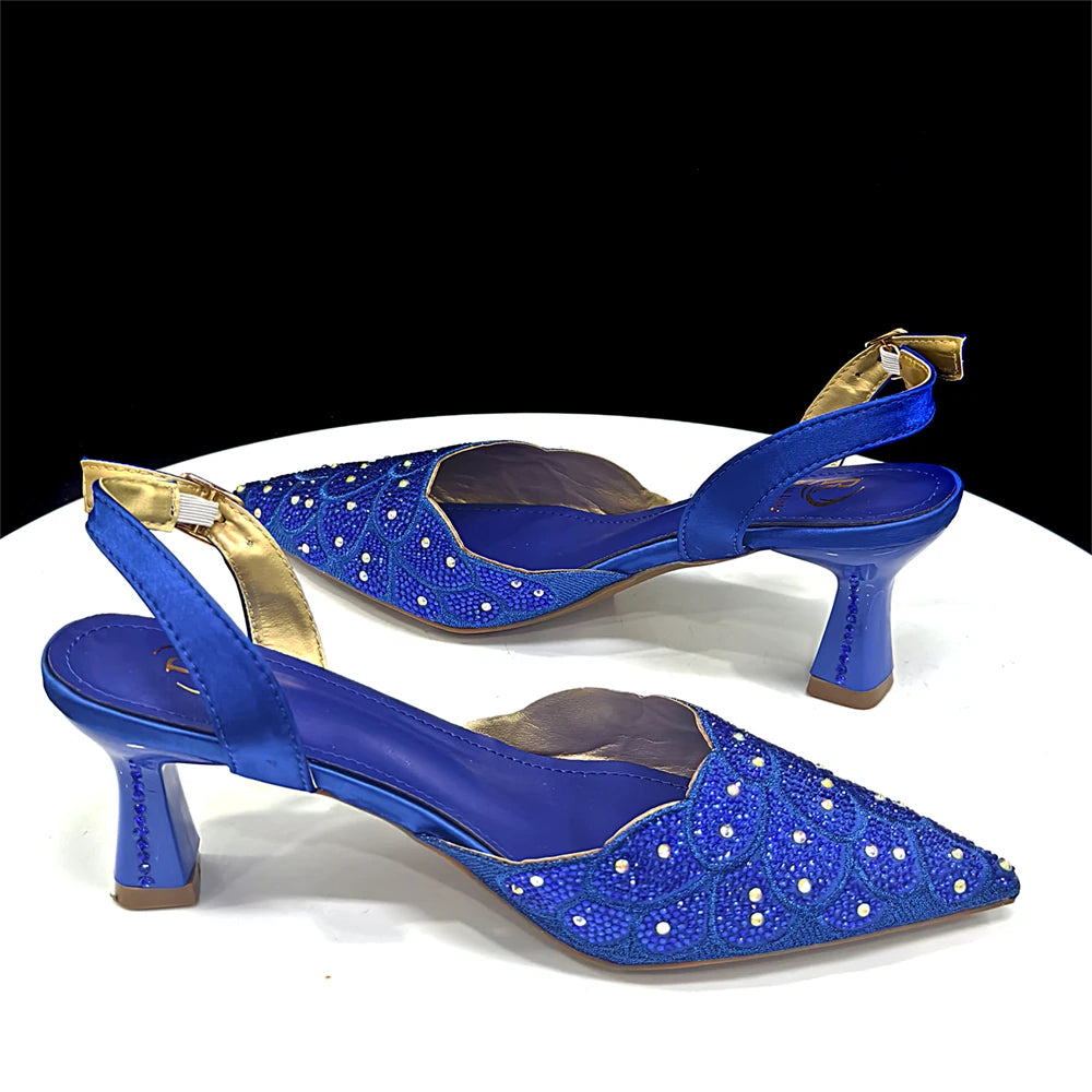 2026 New Shiny Italian Fashion Pointed Toe Women Heel Fashion Rhinestone Decoration Peach Color Shoes And Bag Set