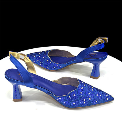 2026 New Shiny Italian Fashion Pointed Toe Women Heel Fashion Rhinestone Decoration Peach Color Shoes And Bag Set