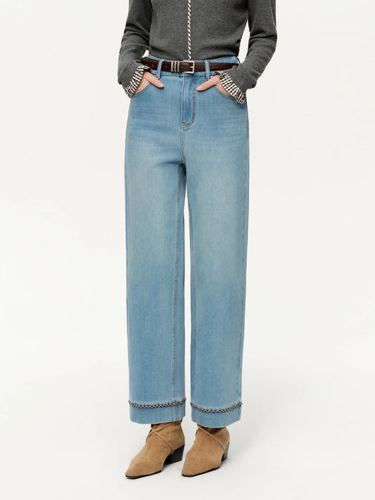 Double-length Jeans Women High-waisted Slim-fit Classic Straight Pants High Waist Elegant Office Lady Spring Trendy