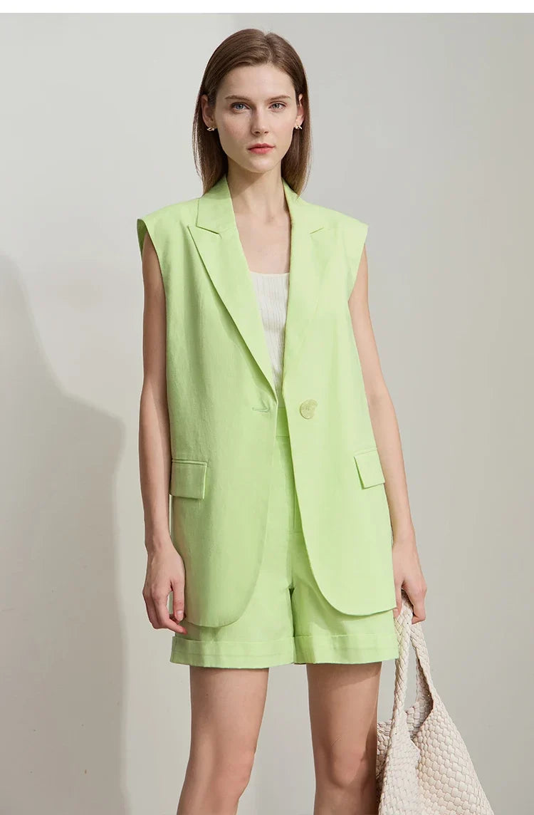 Minimalist New Summer Vest Jacket For Women Commuting Cotton Linen Loose Office Fashion Blazers Female Clothing 12542071