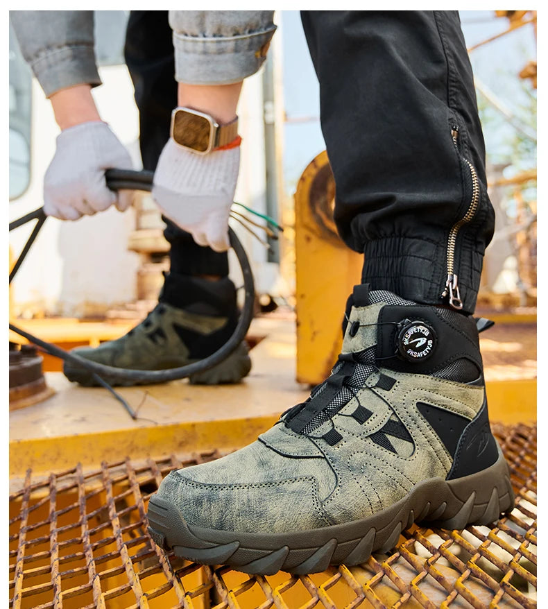 Safety Rotating button  Boots Men Outdoor tactical boots Indestructible shoes Puncture-Proof Work Boots Steel toe shoes Sneakers