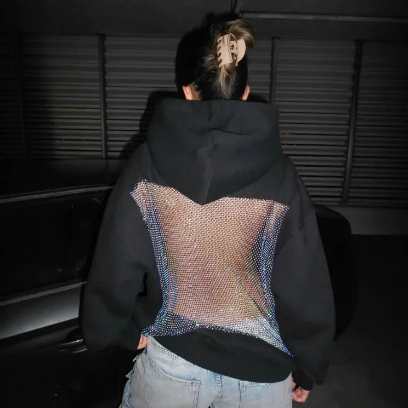 1/2PCS Fashionable Women’s Hoodie Solid Color Hollow Mesh Backless Sweatshirt for Fall and Winter Ideal Christmas Gift