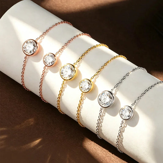 Bracelet Moissanite 1/2CT Rond pour Femme Plaqué Argent S925 Or 18K Certifié Solitaire Bijoux de Chaîne de Poignet de Mariage