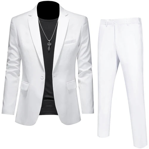 6XL-M (Blazer+Pants) High Quality Business Solid Color Slim Fit Suits 2 Pieces Men's Groom Wedding Social Tuxedos Set 16 Colour