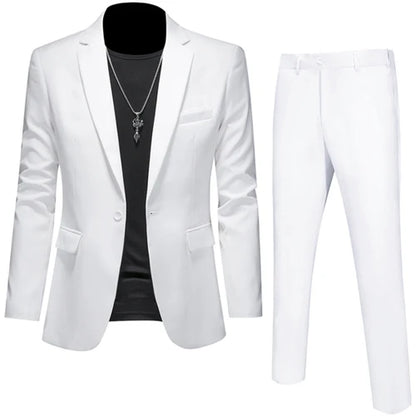 6XL-M (Blazer+Pants) High Quality Business Solid Color Slim Fit Suits 2 Pieces Men's Groom Wedding Social Tuxedos Set 16 Colour