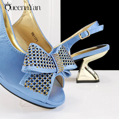 Elegant Women High Heels for Peep Toe Good Material Rhinestone Wine Sandals Italian Design Shoes and Bags Matching