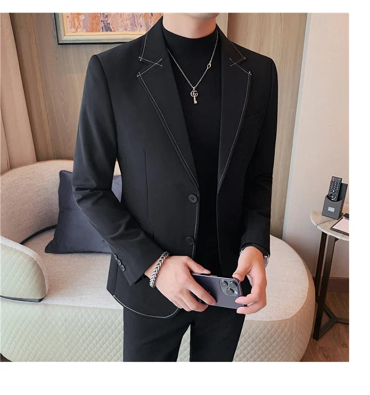 High Quality Line design Luxury Men's Suit Coats Fashion Business Casual Two Buttons Formal Social Wedding Party Suit Jacket