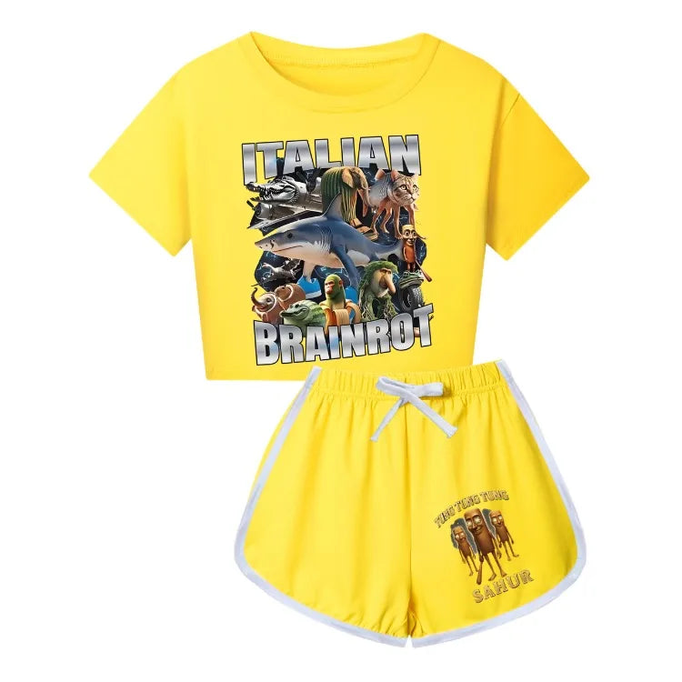 Italian Brainrot Meme Clothes Kids Cartoon Tung Sahur Pajama Sets Boys Long Sleeve Tops Legging 2pcs Set Girls Casual Sleepwear