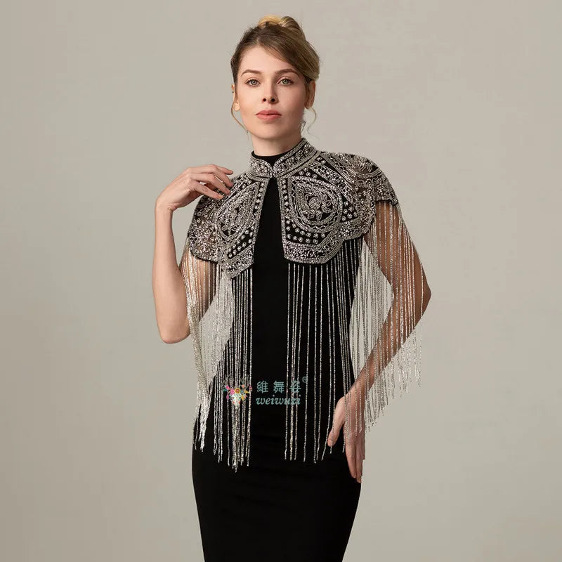 Long Tassel Shawl Paired with Cheongsam Dress Wedding Coat Cos Indian Heavy Industry Beaded Shawl Long Tassel Arab Gown Shawl