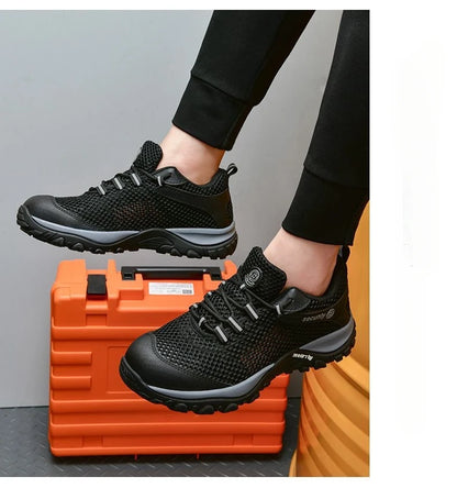 spring breathable work shoes summer mesh lightweight safety shoes steel toe work sneakers anti puncture industrial shoes for men
