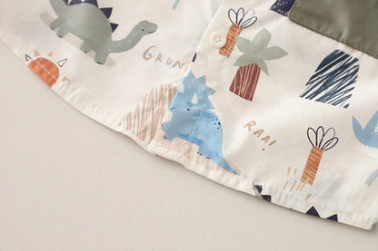0-5 Years Old Baby Boys Summer Dinosaur Outfit, Short Sleeve Printed Shirt & Solid Cargo Shorts, 2Pcs Clothes Set