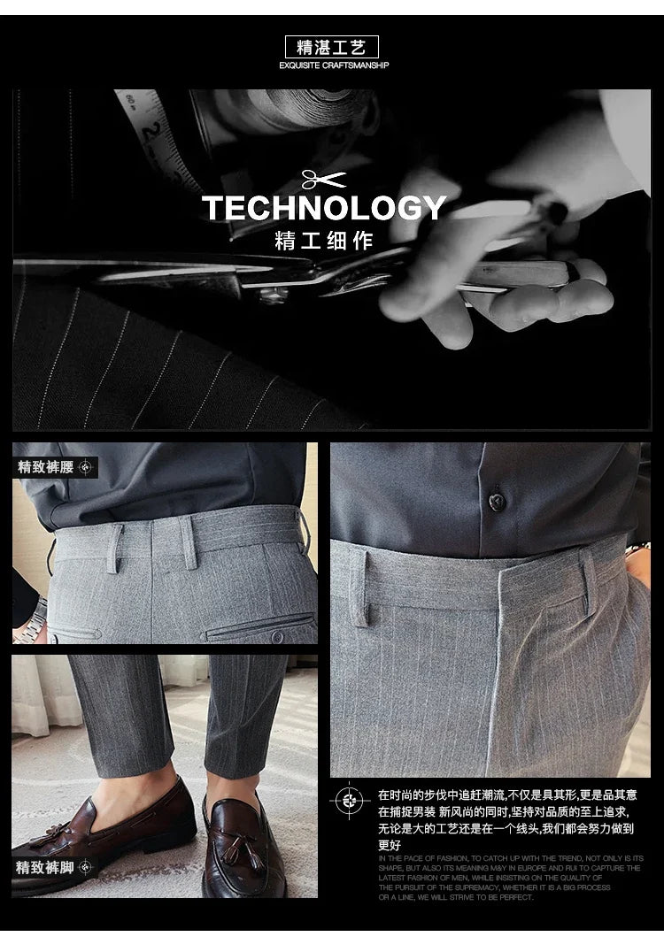 Plus Size 40 42 Spring Summer Double Line Stripe Suit Pants Men Clothing 2022 Korean Slim Fit Business Formal Wear Office Pants