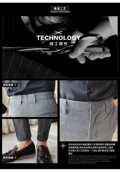 Plus Size 40 42 Spring Summer Double Line Stripe Suit Pants Men Clothing 2022 Korean Slim Fit Business Formal Wear Office Pants