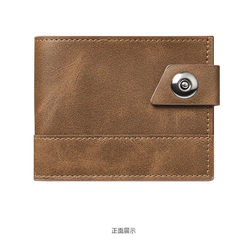 Men's Wallet Pu Leather Short NO Zipper Buckle Wallet Solid Color Wear-Resistant Leather Clip Daily Casual Fashion Zero Wallet