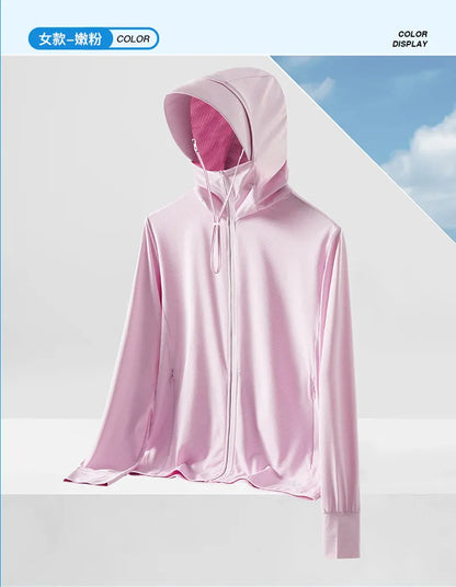 Men's Summer New Sunscreen Clothing Women's Large Brim UPF50 + UV Protection Ice Silk Sunscreen Clothing Outdoor Skin Clothing